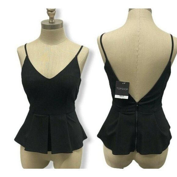 NWT Topshop Peplum Top Zipper Opens Fully Exposed Back - Picture 1 of 7